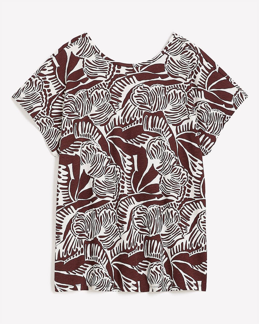 Foliage-Print Extended-Sleeve Top with Crisscross Back Andorra printed 5 Foliage-Print Extended-Sleeve Top with Crisscross Back Andorra printed