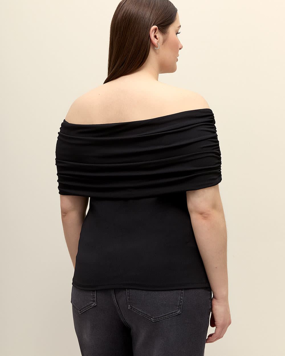 Off-Shoulder Top with Shirring - Addition Elle Black