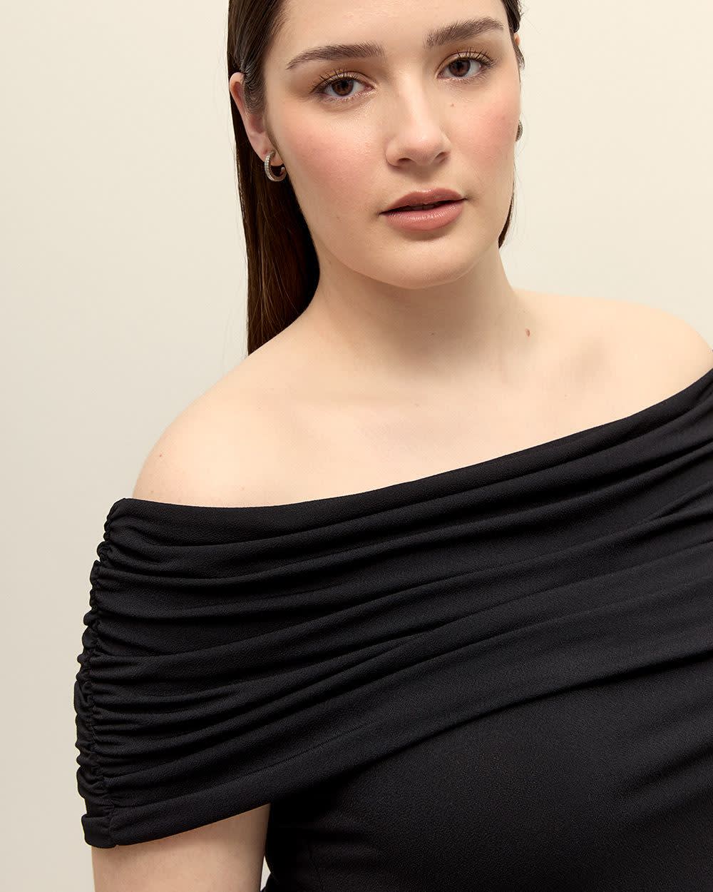 Off-Shoulder Top with Shirring - Addition Elle Black