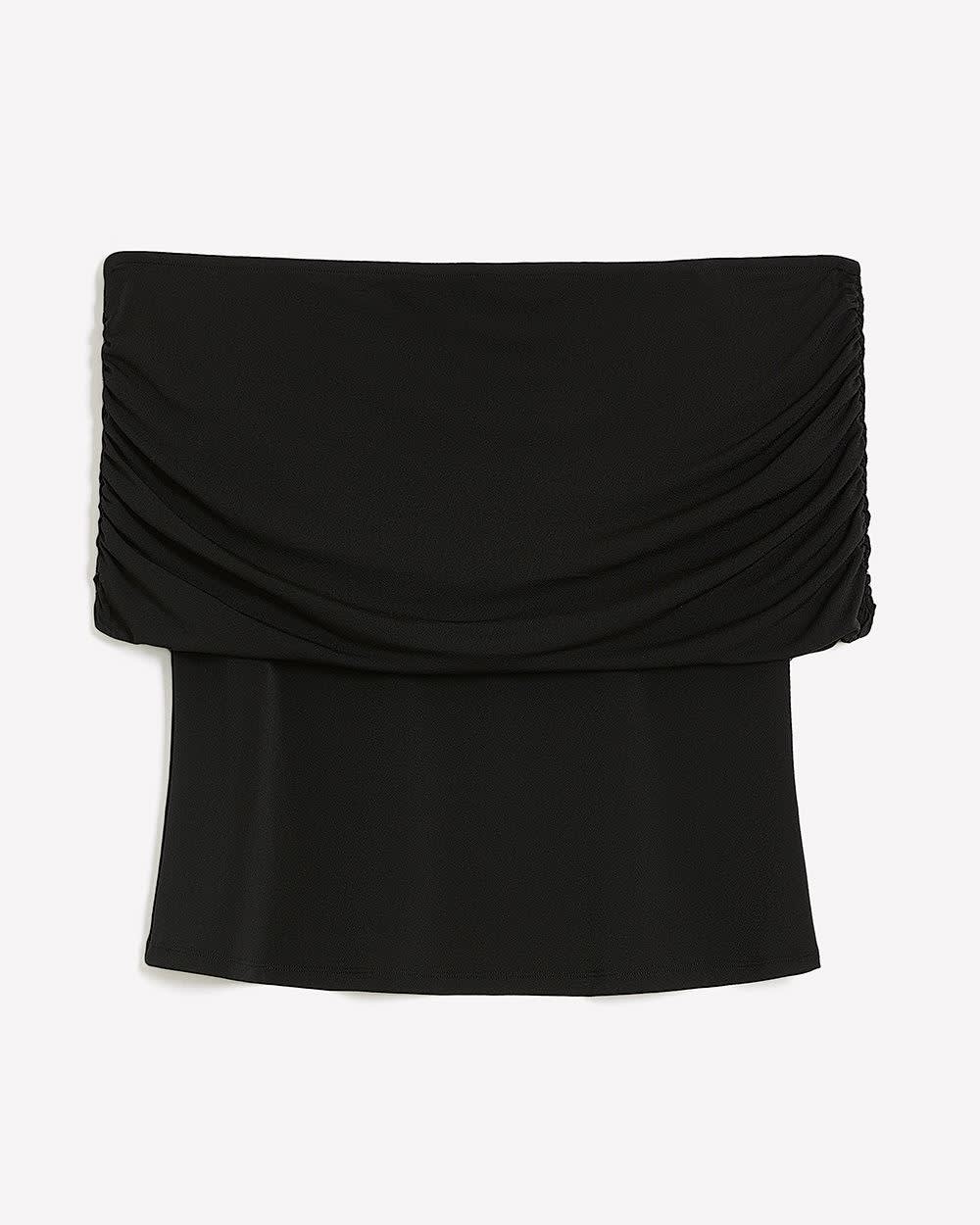 Off-Shoulder Top with Shirring - Addition Elle Black