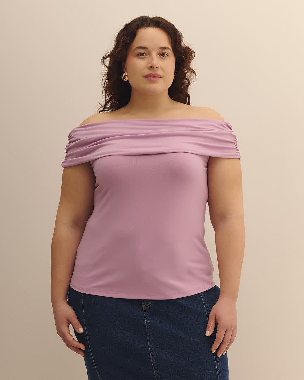 Off-Shoulder Top with Shirring - Addition Elle Lavender herb 1 Off-Shoulder Top with Shirring - Addition Elle Lavender herb