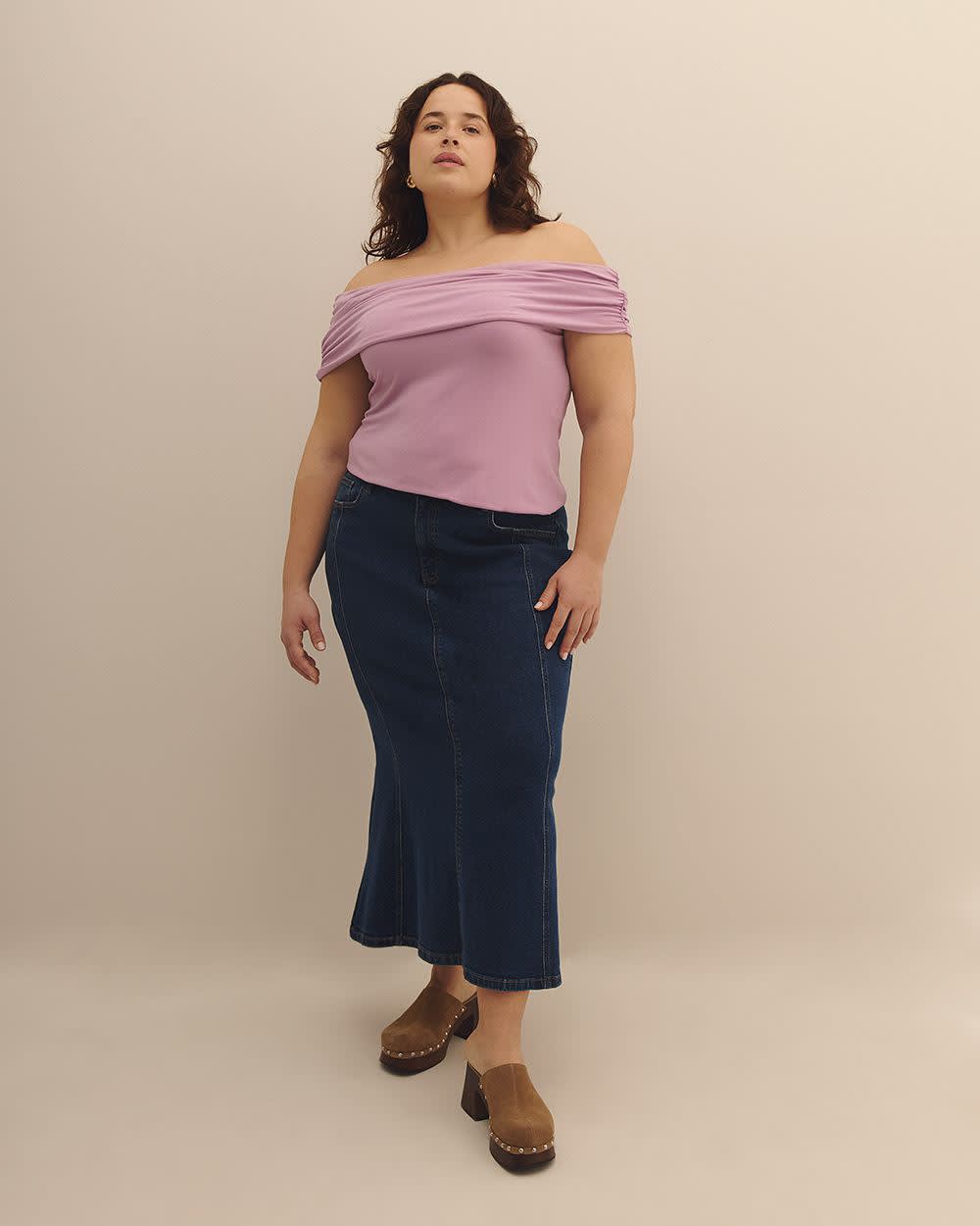 Off-Shoulder Top with Shirring - Addition Elle Lavender herb 2 Off-Shoulder Top with Shirring - Addition Elle Lavender herb