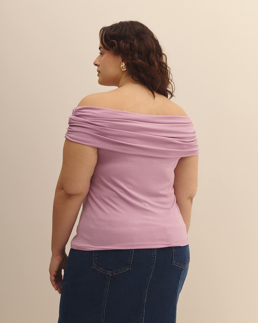 Off-Shoulder Top with Shirring - Addition Elle Lavender herb 3 Off-Shoulder Top with Shirring - Addition Elle Lavender herb