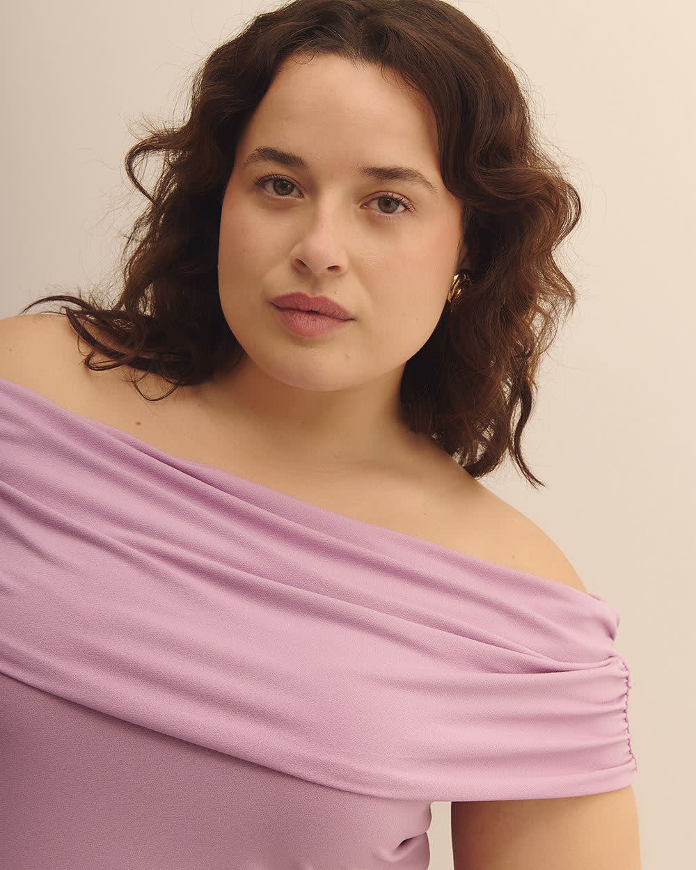 Off-Shoulder Top with Shirring - Addition Elle Lavender herb 4 Off-Shoulder Top with Shirring - Addition Elle Lavender herb