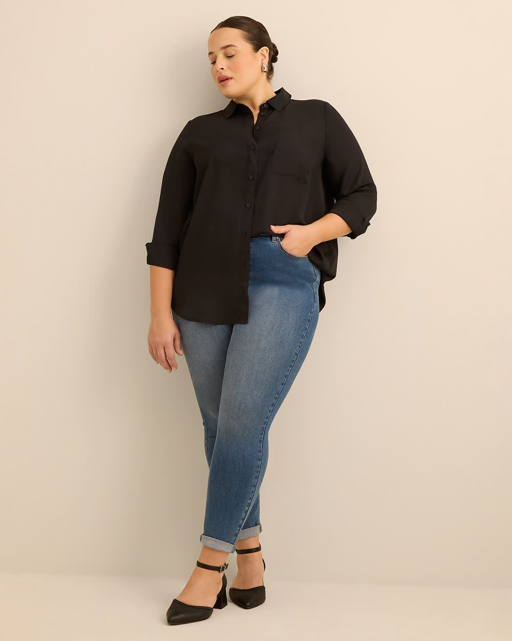Silky Buttoned Down Tunic Black 2 Silky Buttoned Down Tunic Black