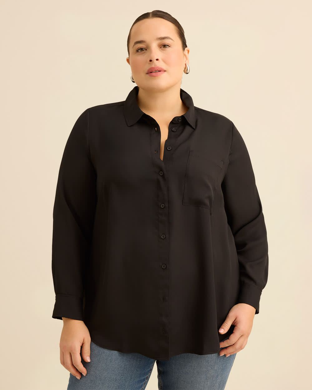 Silky Buttoned Down Tunic Black 4 Silky Buttoned Down Tunic Black
