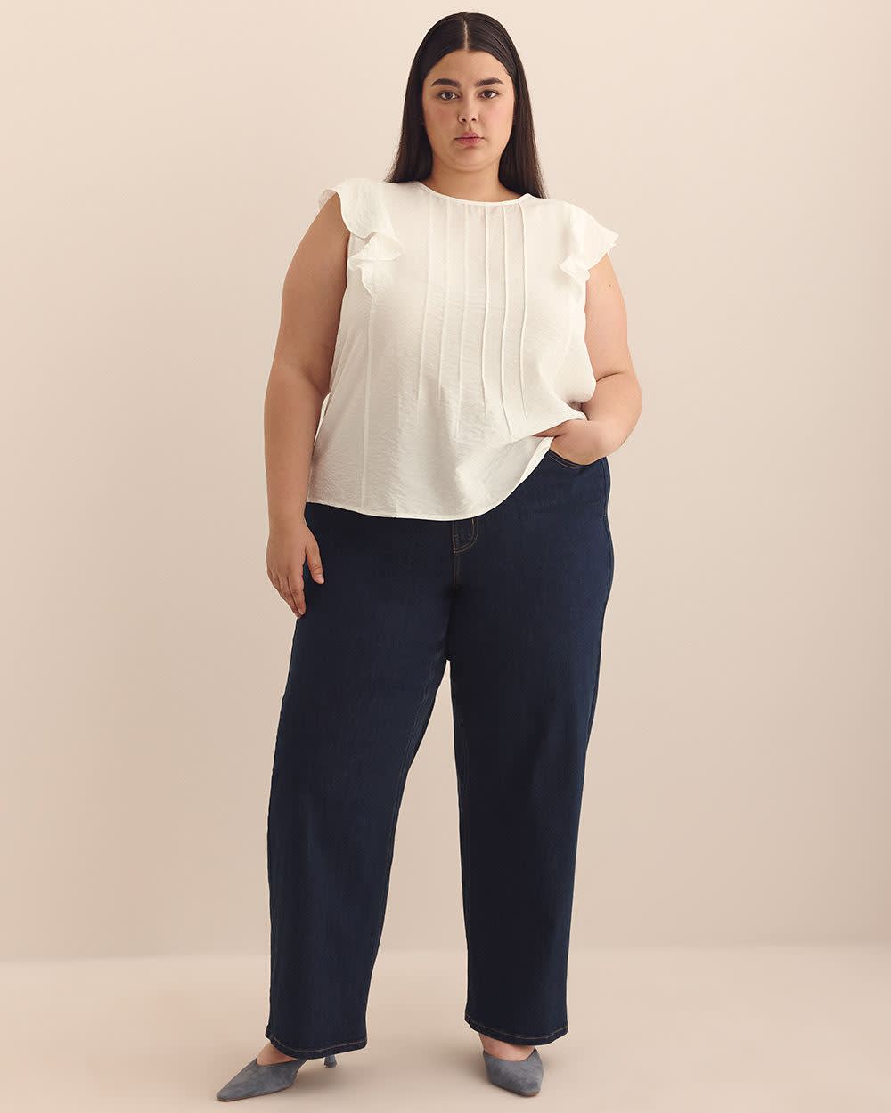 Short Sleeve Ruffle Blouse with Pintucks Detail Snow white 1 Short Sleeve Ruffle Blouse with Pintucks Detail Snow white