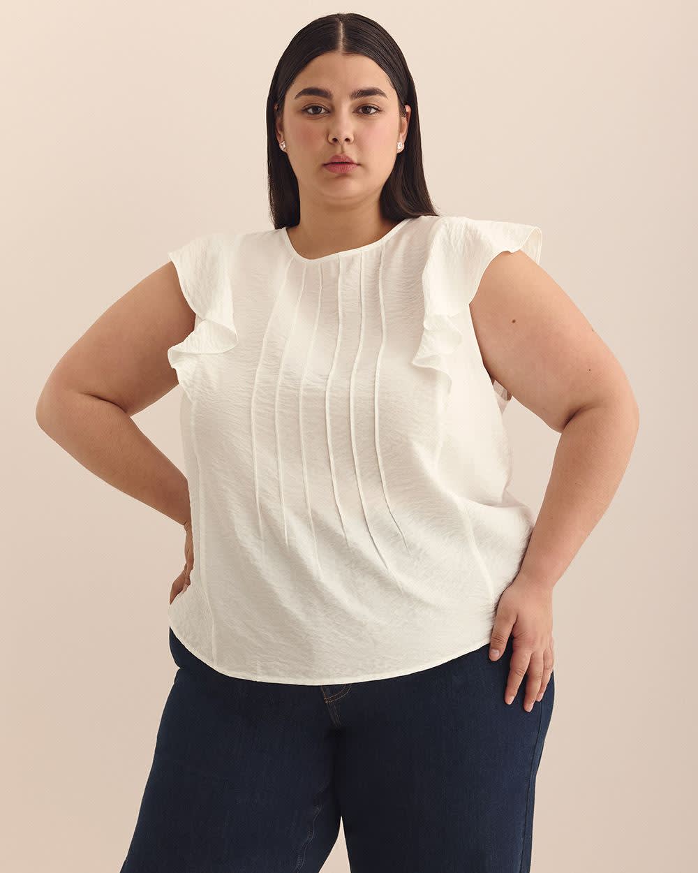 Short Sleeve Ruffle Blouse with Pintucks Detail Snow white 2 Short Sleeve Ruffle Blouse with Pintucks Detail Snow white