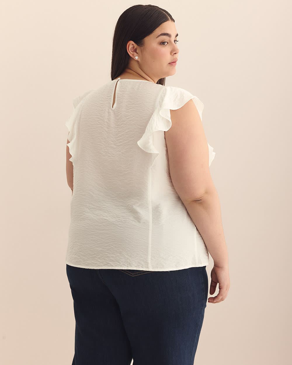 Short Sleeve Ruffle Blouse with Pintucks Detail Snow white 3 Short Sleeve Ruffle Blouse with Pintucks Detail Snow white