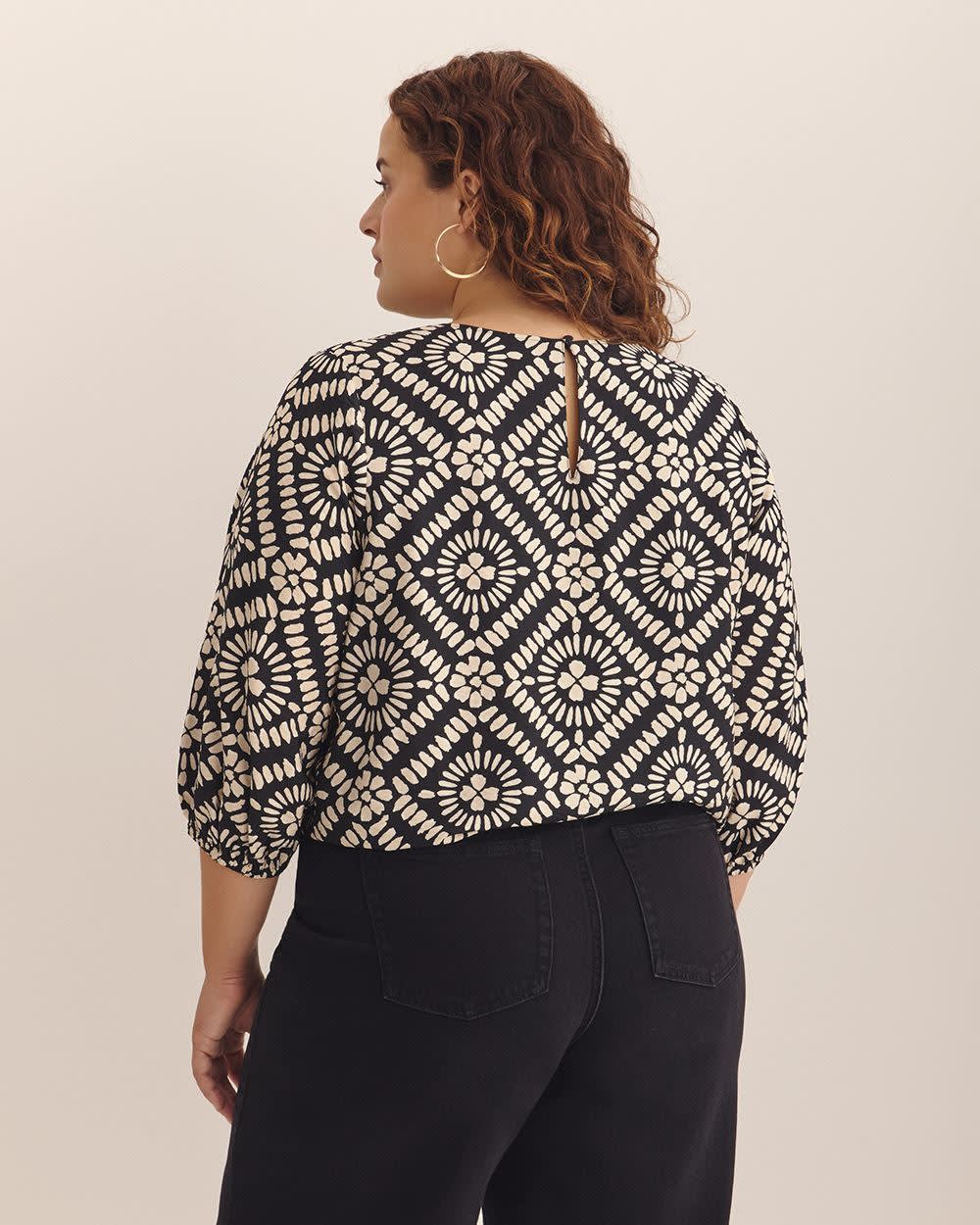 Bubble-Hem Blouse Black printed