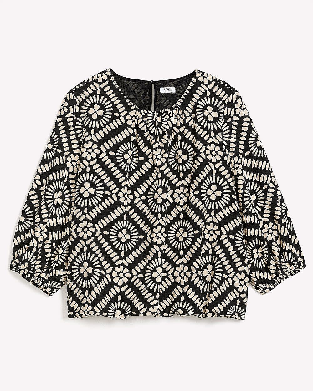 Bubble-Hem Blouse Black printed