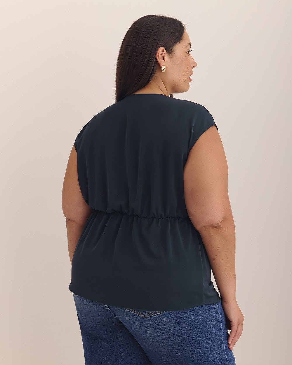 Extended-Sleeve V-Neck Knotted Blouse - Addition Elle Sky captain 3 Extended-Sleeve V-Neck Knotted Blouse - Addition Elle Sky captain