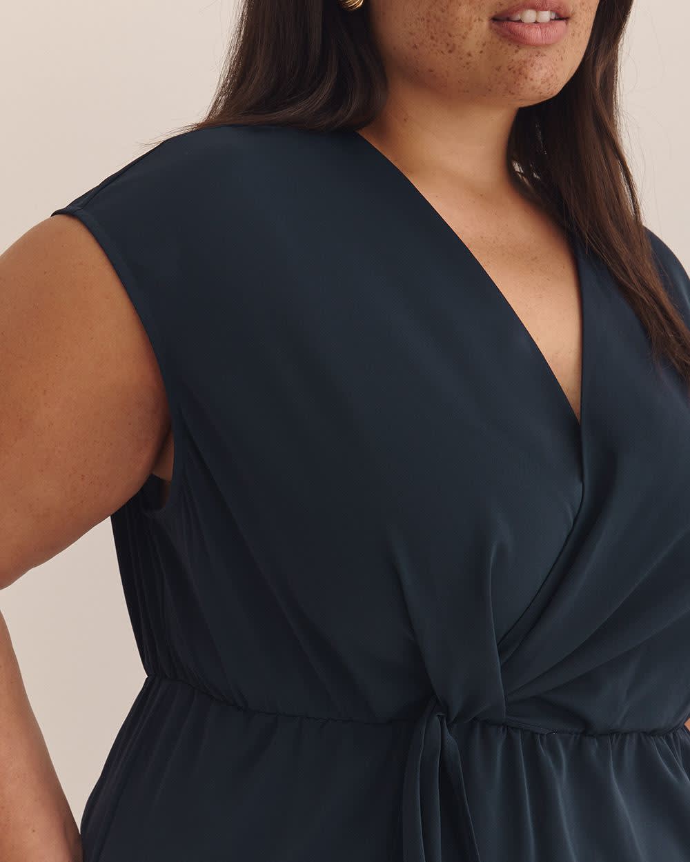 Extended-Sleeve V-Neck Knotted Blouse - Addition Elle Sky captain 5 Extended-Sleeve V-Neck Knotted Blouse - Addition Elle Sky captain