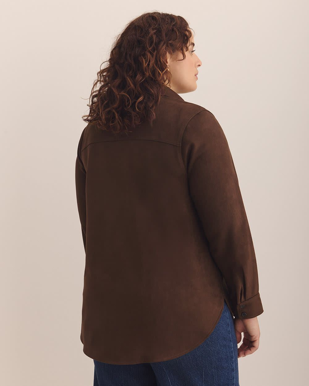 Brown Faux Suede Buttoned-Down Shirt Chicory coffee-