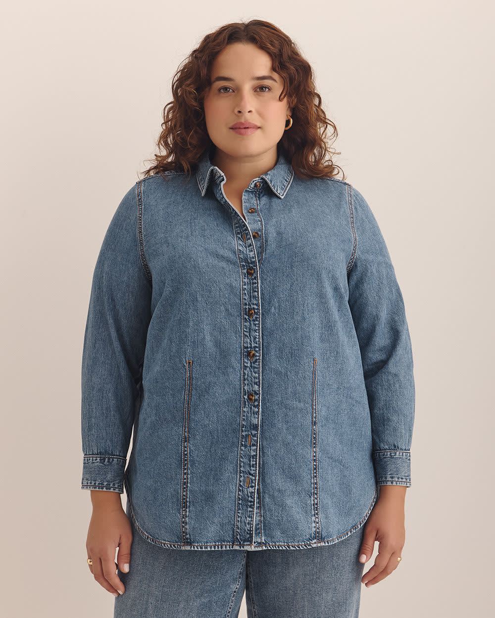 Denim Buttoned-Down Shirt Light medium blue denim 1 Denim Buttoned-Down Shirt Light medium blue denim