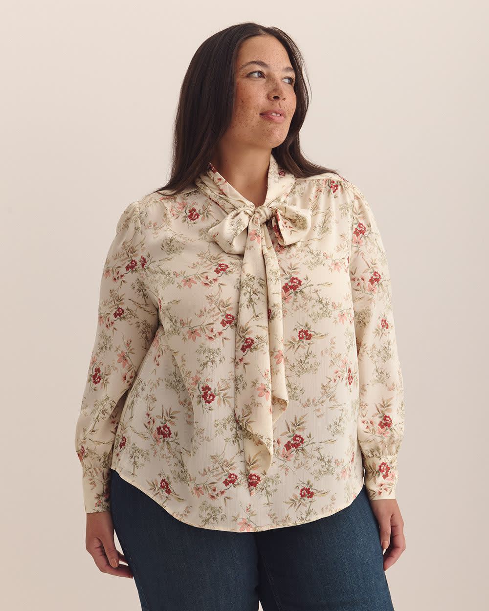 Feminine Scarf Blouse - Addition Elle Mother of pearl printed