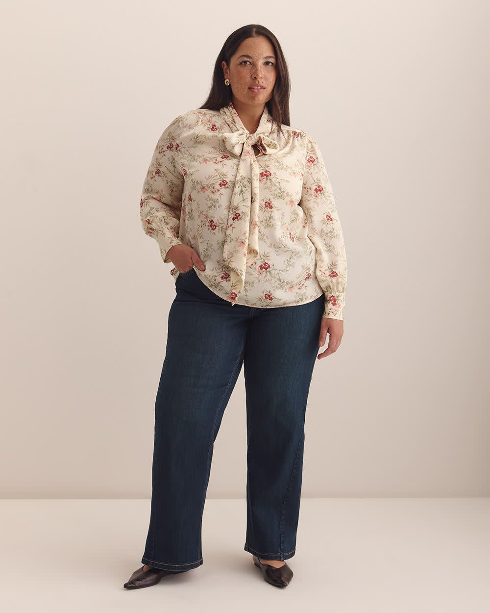 Feminine Scarf Blouse - Addition Elle Mother of pearl printed