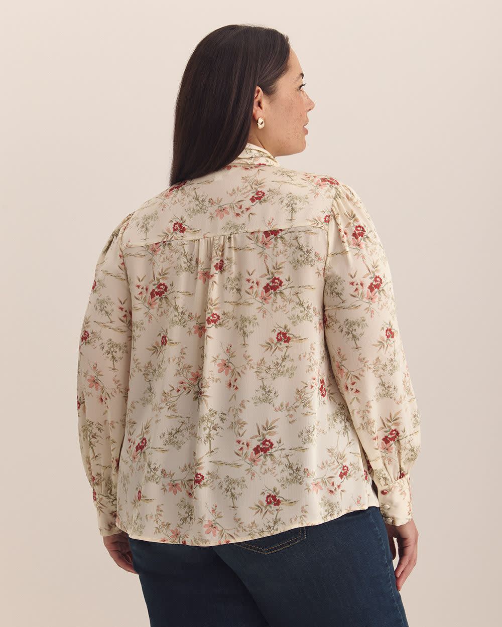Feminine Scarf Blouse - Addition Elle Mother of pearl printed