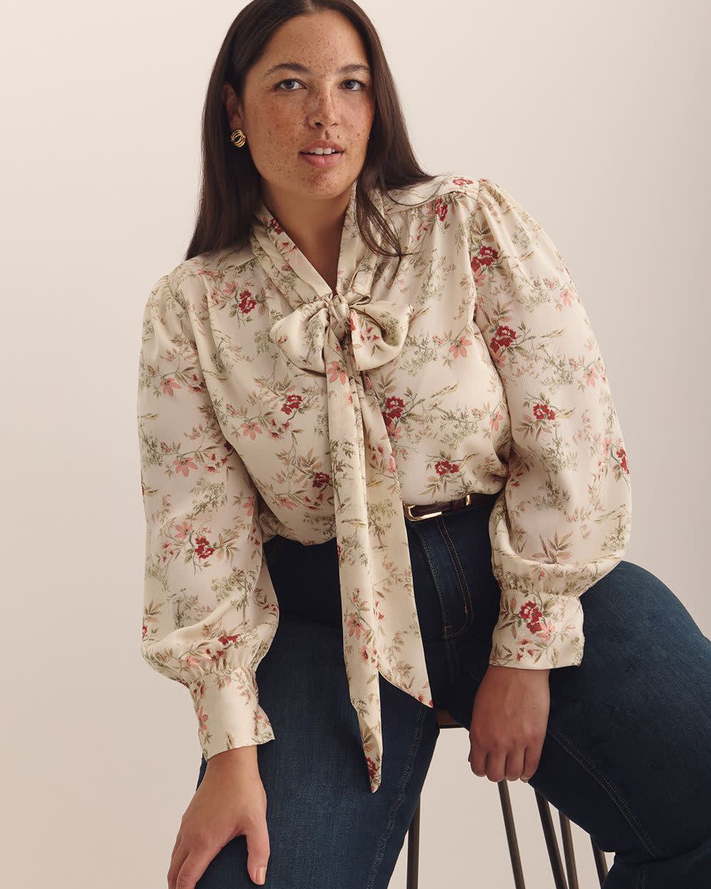 Feminine Scarf Blouse - Addition Elle Mother of pearl printed