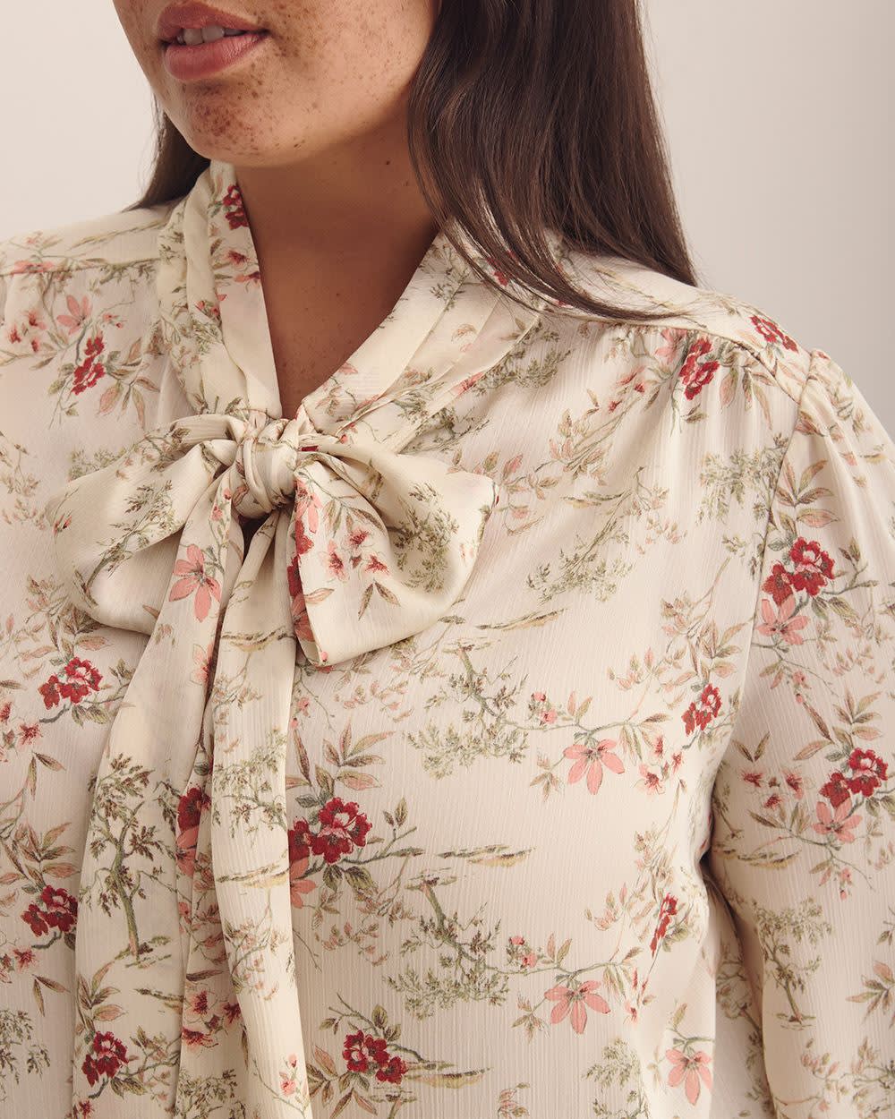 Feminine Scarf Blouse - Addition Elle Mother of pearl printed