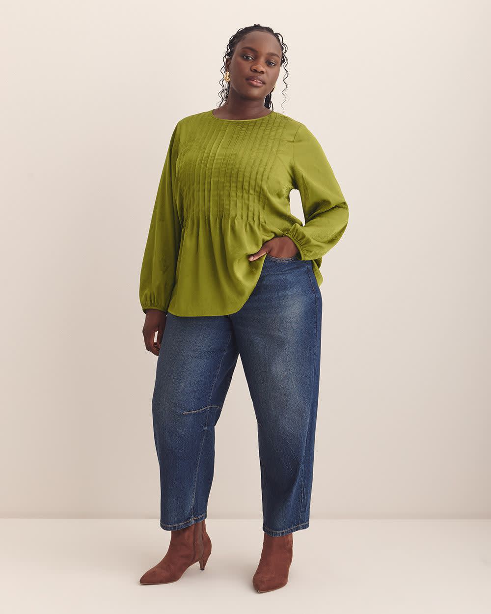 Green Pintuck Long-Sleeve Blouse Cardamom seed 2 Green Pintuck Long-Sleeve Blouse Cardamom seed
