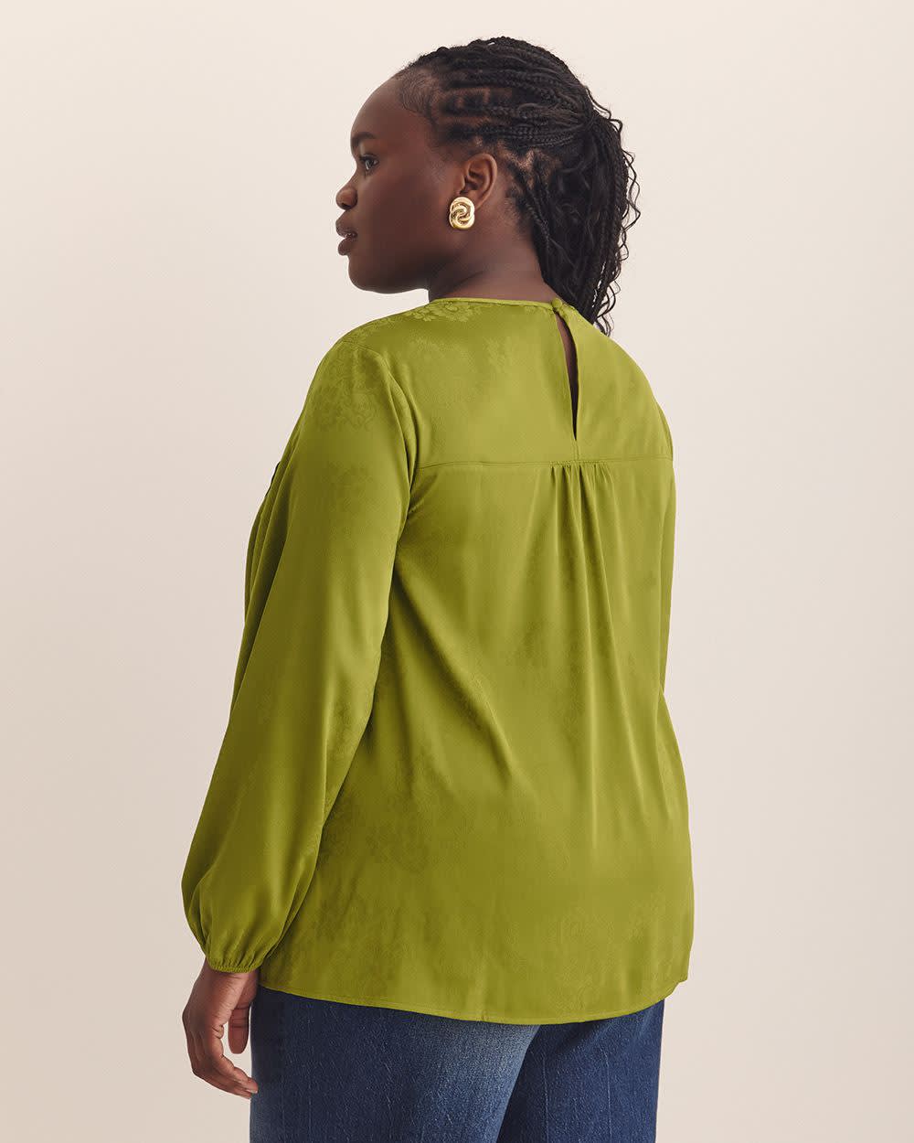 Green Pintuck Long-Sleeve Blouse Cardamom seed 3 Green Pintuck Long-Sleeve Blouse Cardamom seed