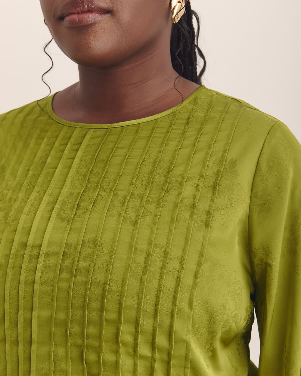Green Pintuck Long-Sleeve Blouse Cardamom seed 4 Green Pintuck Long-Sleeve Blouse Cardamom seed