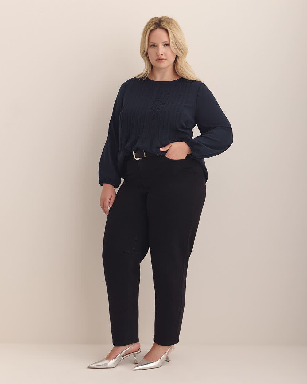 Pintuck Long-Sleeve Blouse Sky captain