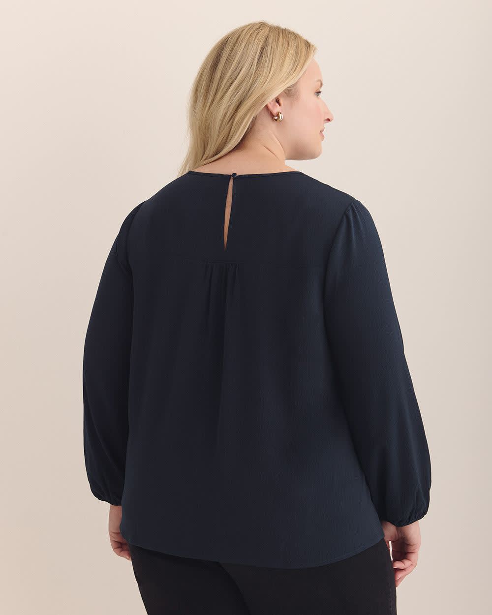 Pintuck Long-Sleeve Blouse Sky captain