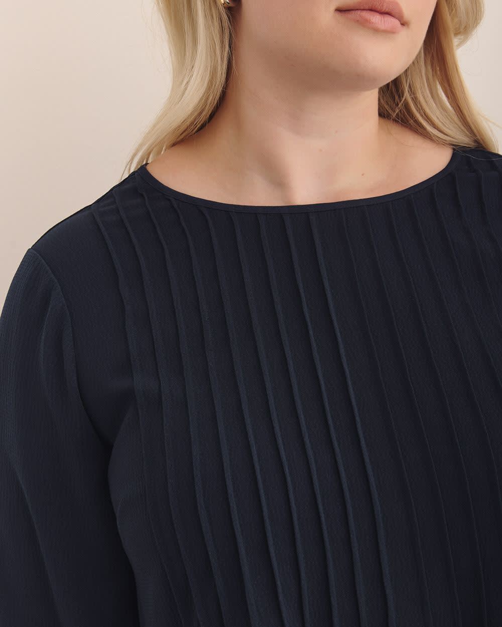 Pintuck Long-Sleeve Blouse Sky captain