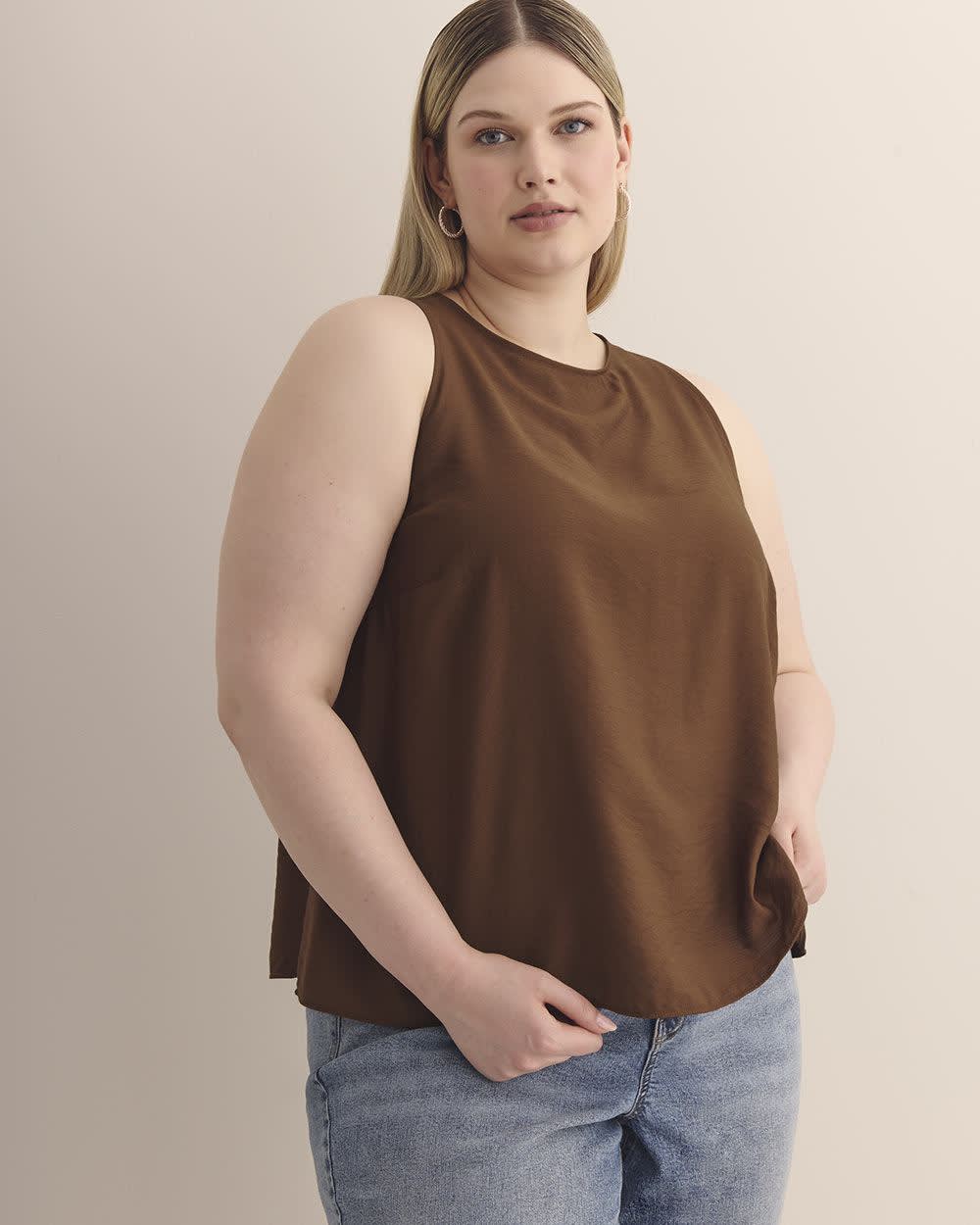 Sleeveless Swing Blouse with Back Bow Tie Cappucino 1 Sleeveless Swing Blouse with Back Bow Tie Cappucino