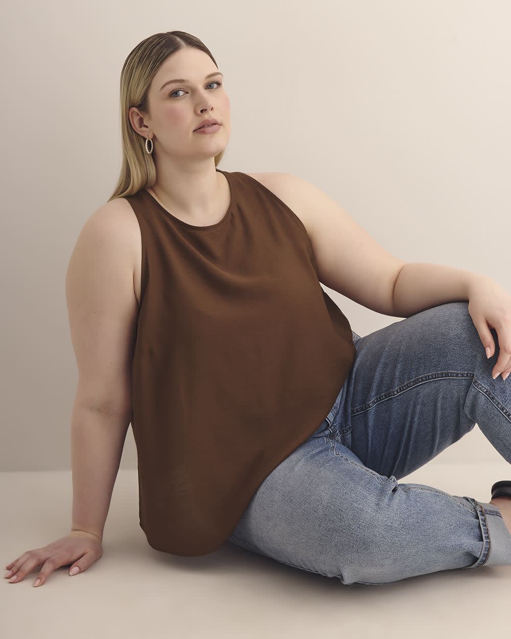 Sleeveless Swing Blouse with Back Bow Tie Cappucino 2 Sleeveless Swing Blouse with Back Bow Tie Cappucino
