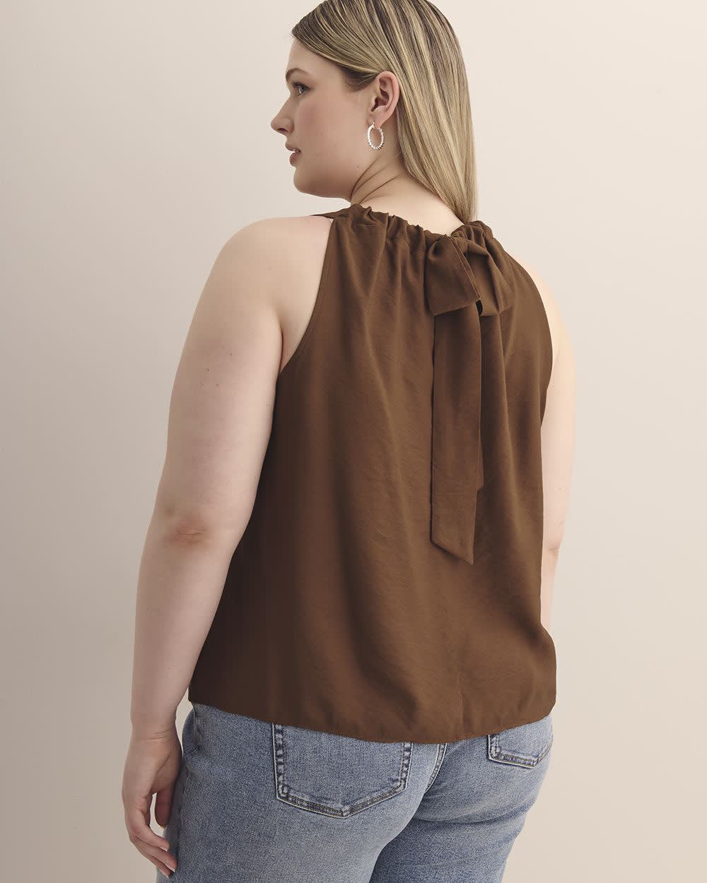 Sleeveless Swing Blouse with Back Bow Tie Cappucino 3 Sleeveless Swing Blouse with Back Bow Tie Cappucino
