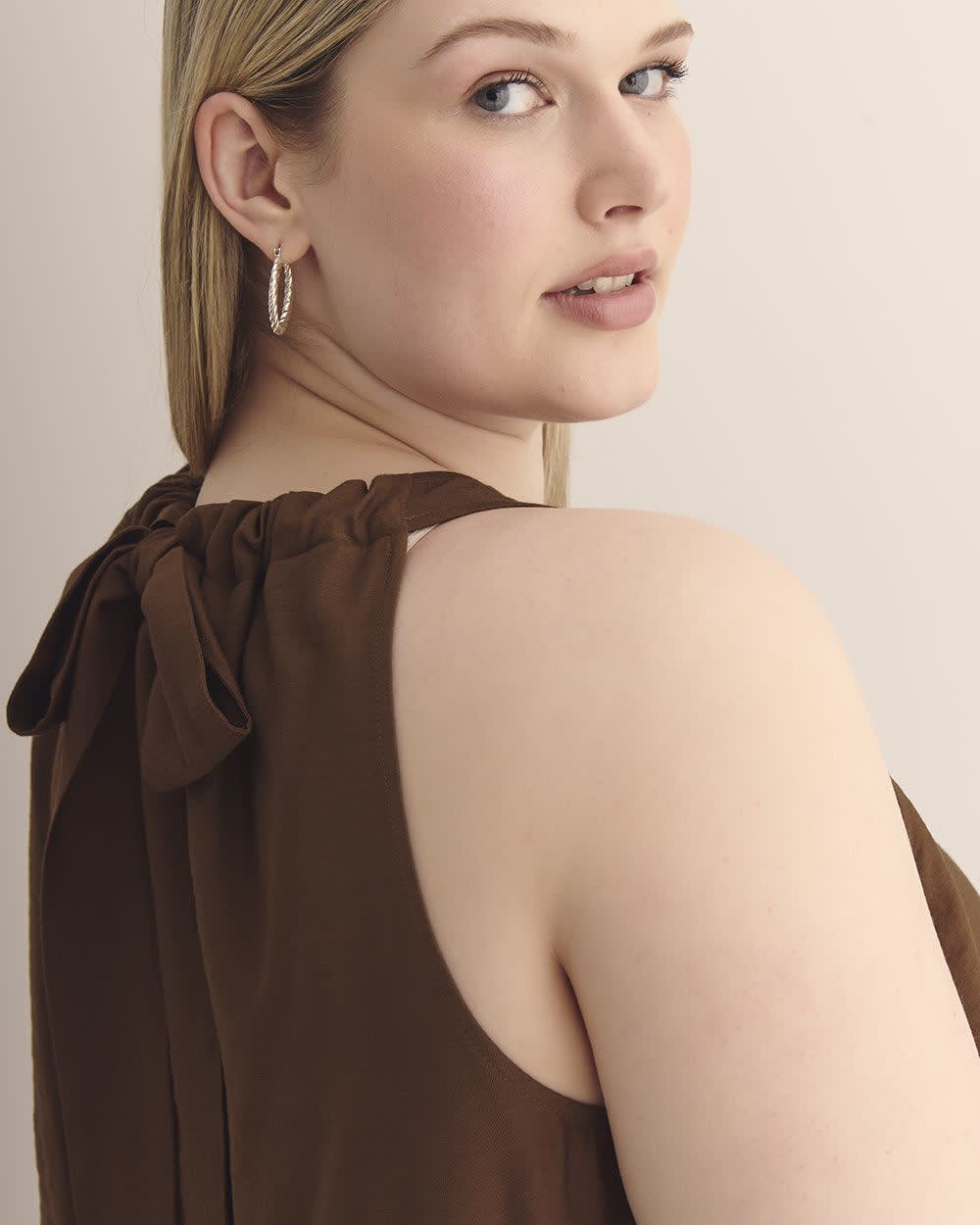 Sleeveless Swing Blouse with Back Bow Tie Cappucino 4 Sleeveless Swing Blouse with Back Bow Tie Cappucino
