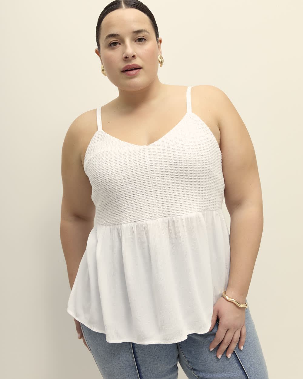 Mixed Media Sleeveless Crochet Blouse Bright white 1 Mixed Media Sleeveless Crochet Blouse Bright white
