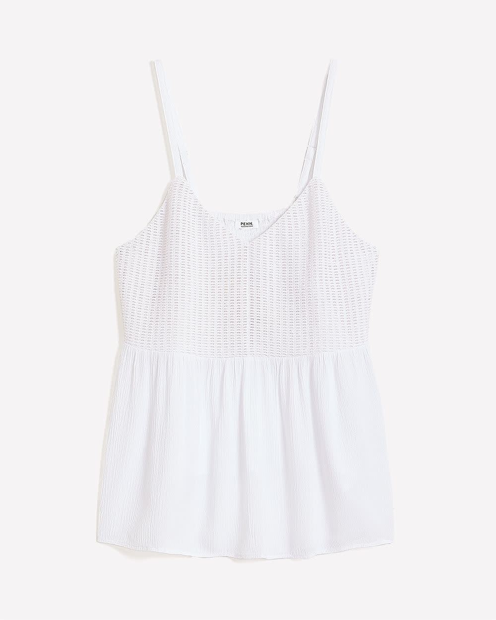 Mixed Media Sleeveless Crochet Blouse Bright white 5 Mixed Media Sleeveless Crochet Blouse Bright white