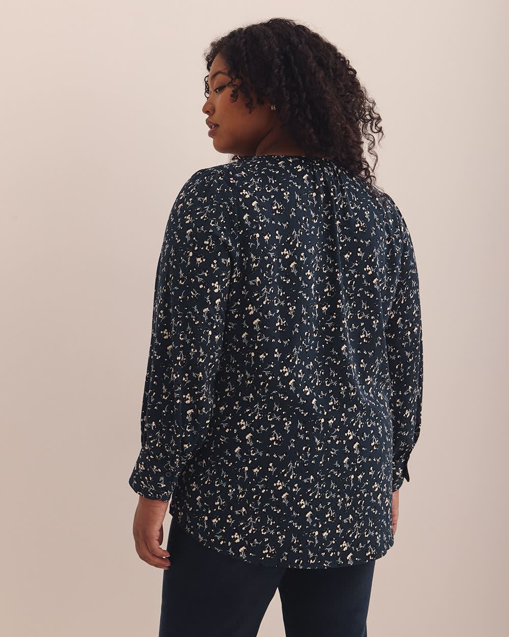 Long-Sleeve Tunic Blouse with Buttoned Crewneck Sky captain printed 3 Long-Sleeve Tunic Blouse with Buttoned Crewneck Sky captain printed