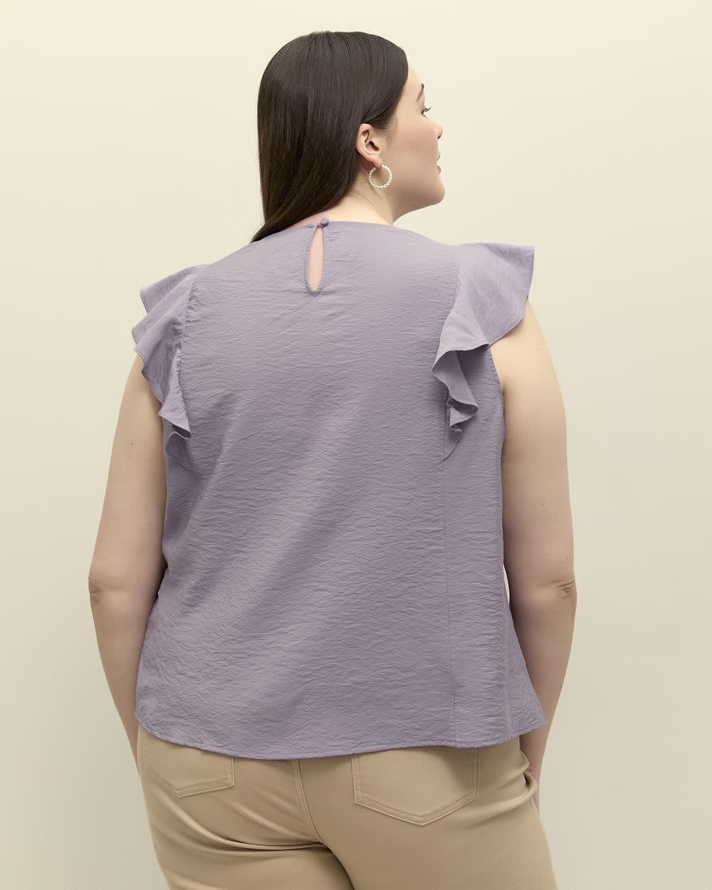 Pintuck Blouse with Short Flutter Sleeves Purple ash
