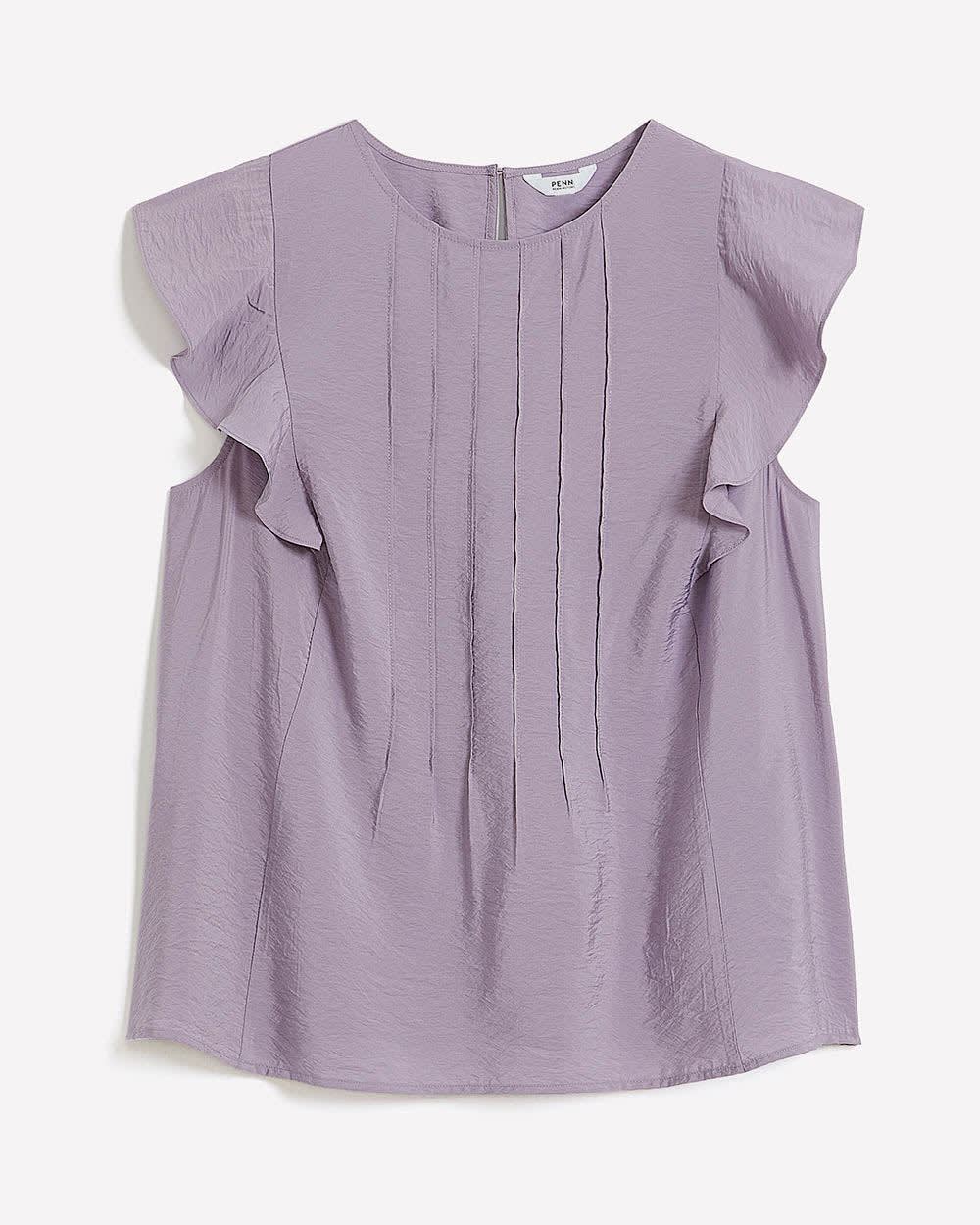 Pintuck Blouse with Short Flutter Sleeves Purple ash