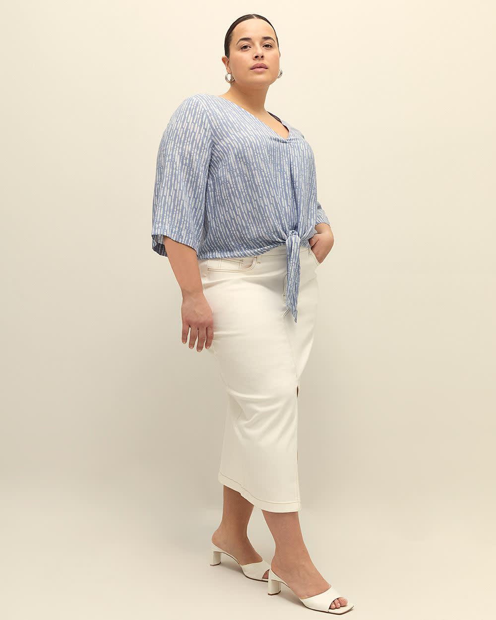 Responsible, V-Neck Blouse with Front Knot Troposphere printed