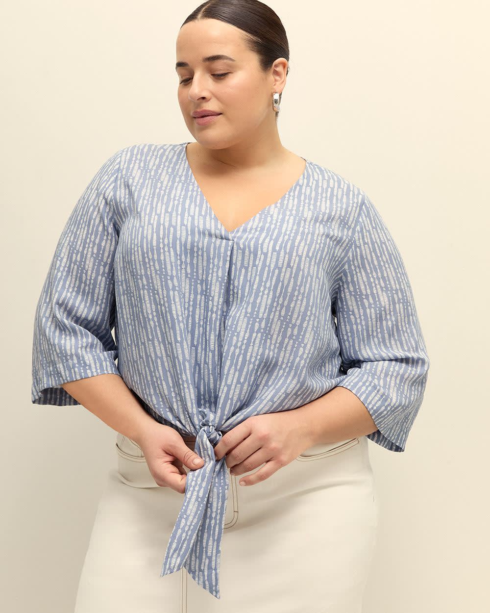 Responsible, V-Neck Blouse with Front Knot Troposphere printed