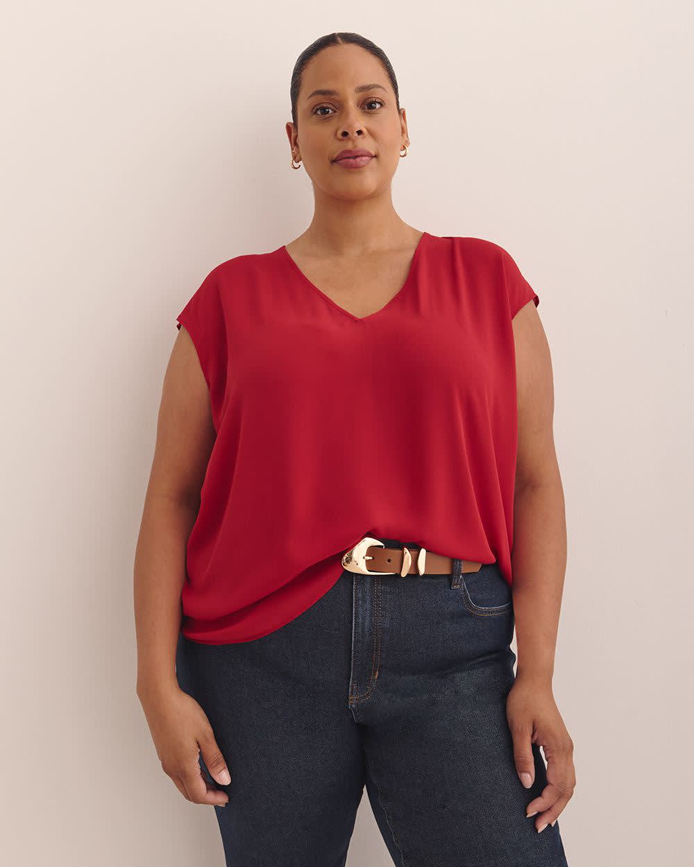 Responsible, Red V-Neck Blouse Savvy red