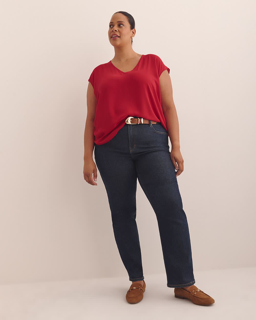 Responsible, Red V-Neck Blouse Savvy red