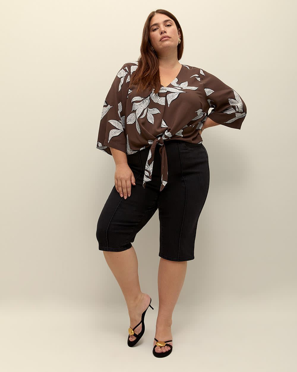 Responsible, V-Neck Blouse with Front Knot Chocolate martini printed 1 Responsible, V-Neck Blouse with Front Knot Chocolate martini printed