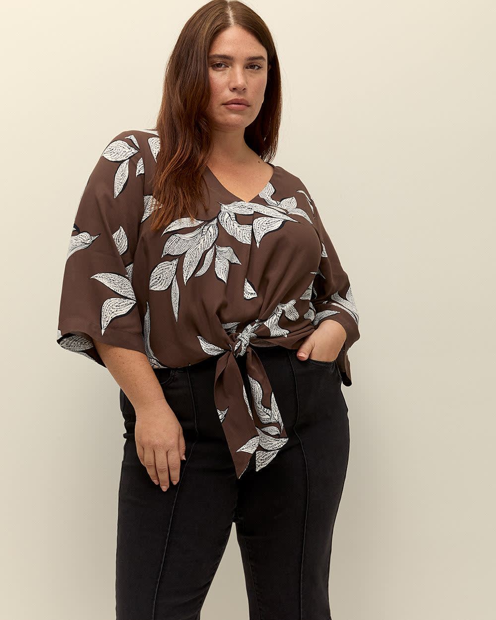 Responsible, V-Neck Blouse with Front Knot Chocolate martini printed 2 Responsible, V-Neck Blouse with Front Knot Chocolate martini printed