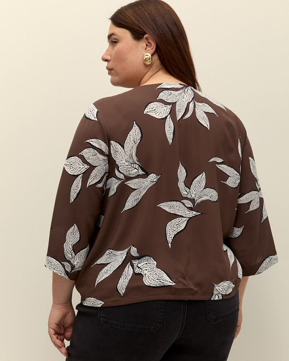 Responsible, V-Neck Blouse with Front Knot Chocolate martini printed 3 Responsible, V-Neck Blouse with Front Knot Chocolate martini printed