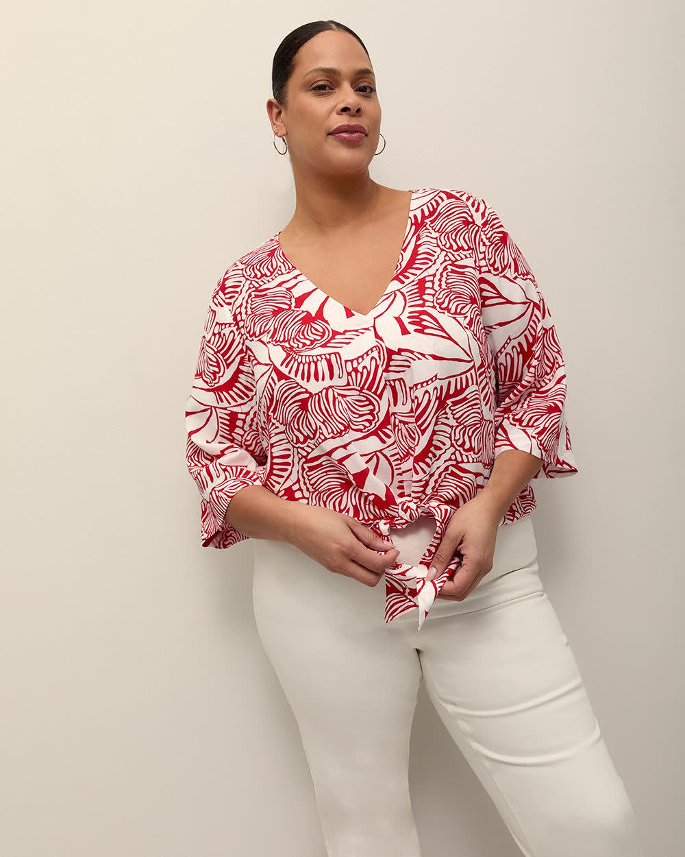 Responsible, V-Neck Blouse with Front Knot Goji Berry Printed 2 Responsible, V-Neck Blouse with Front Knot Goji Berry Printed