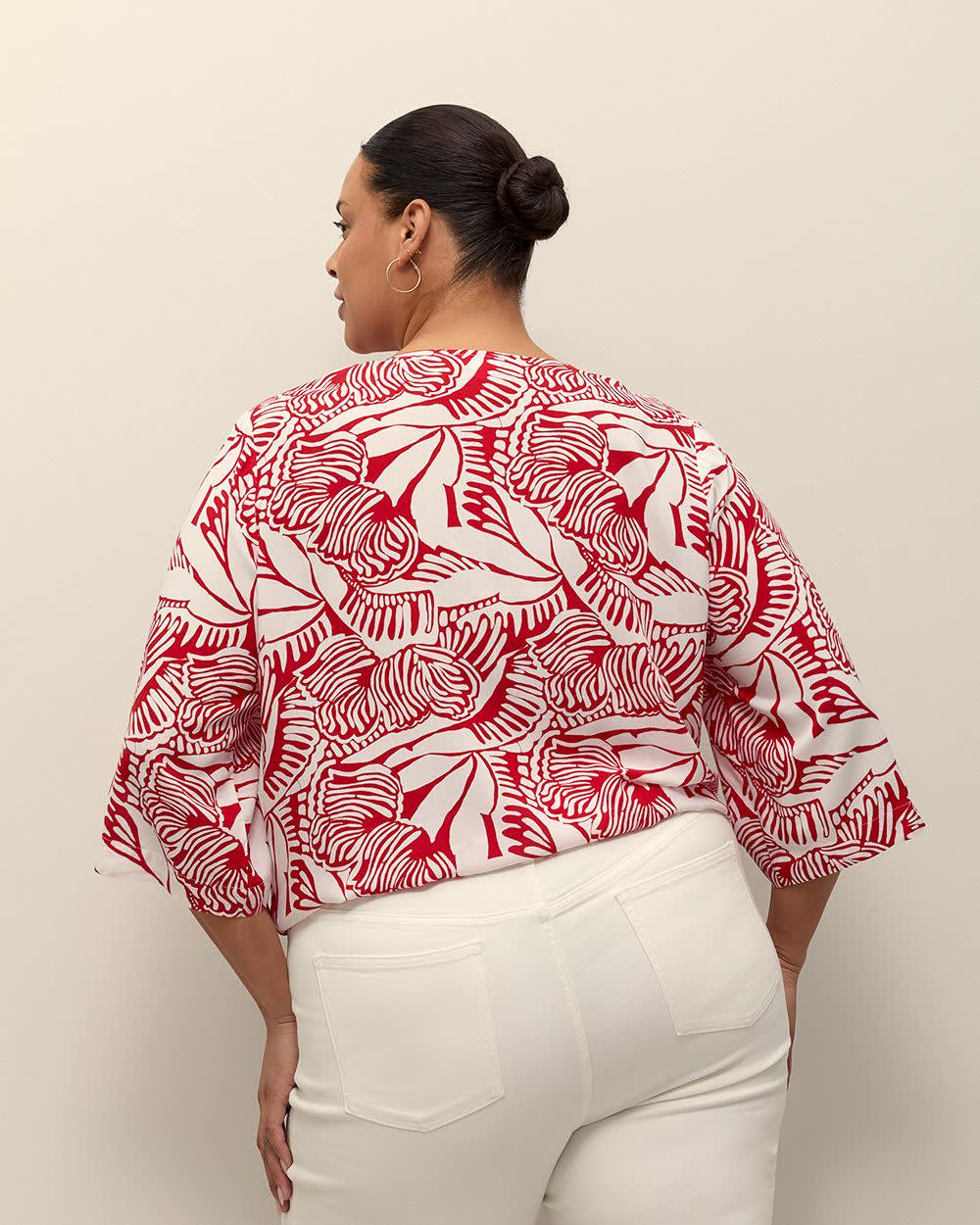 Responsible, V-Neck Blouse with Front Knot Goji Berry Printed 3 Responsible, V-Neck Blouse with Front Knot Goji Berry Printed