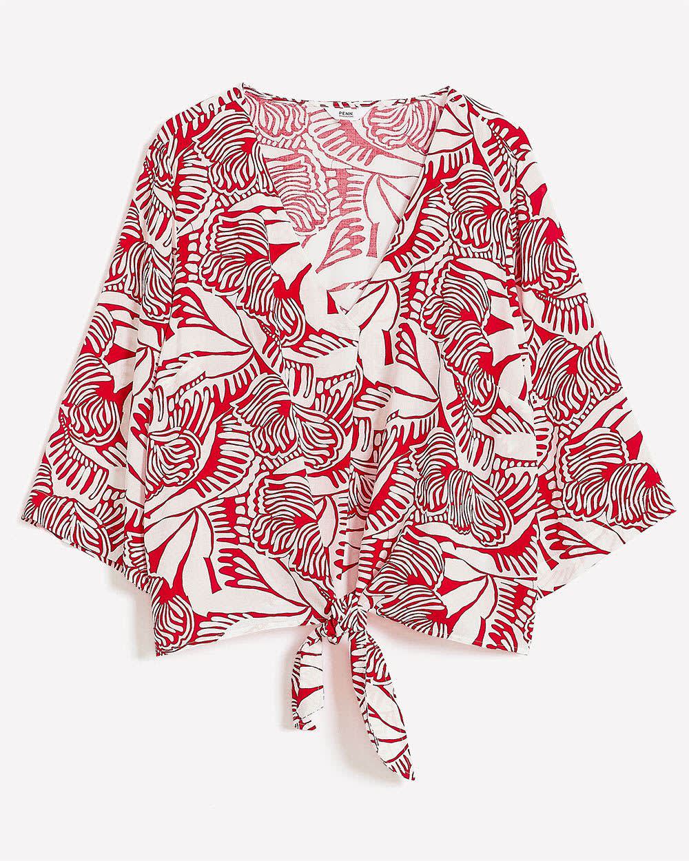 Responsible, V-Neck Blouse with Front Knot Goji Berry Printed 5 Responsible, V-Neck Blouse with Front Knot Goji Berry Printed