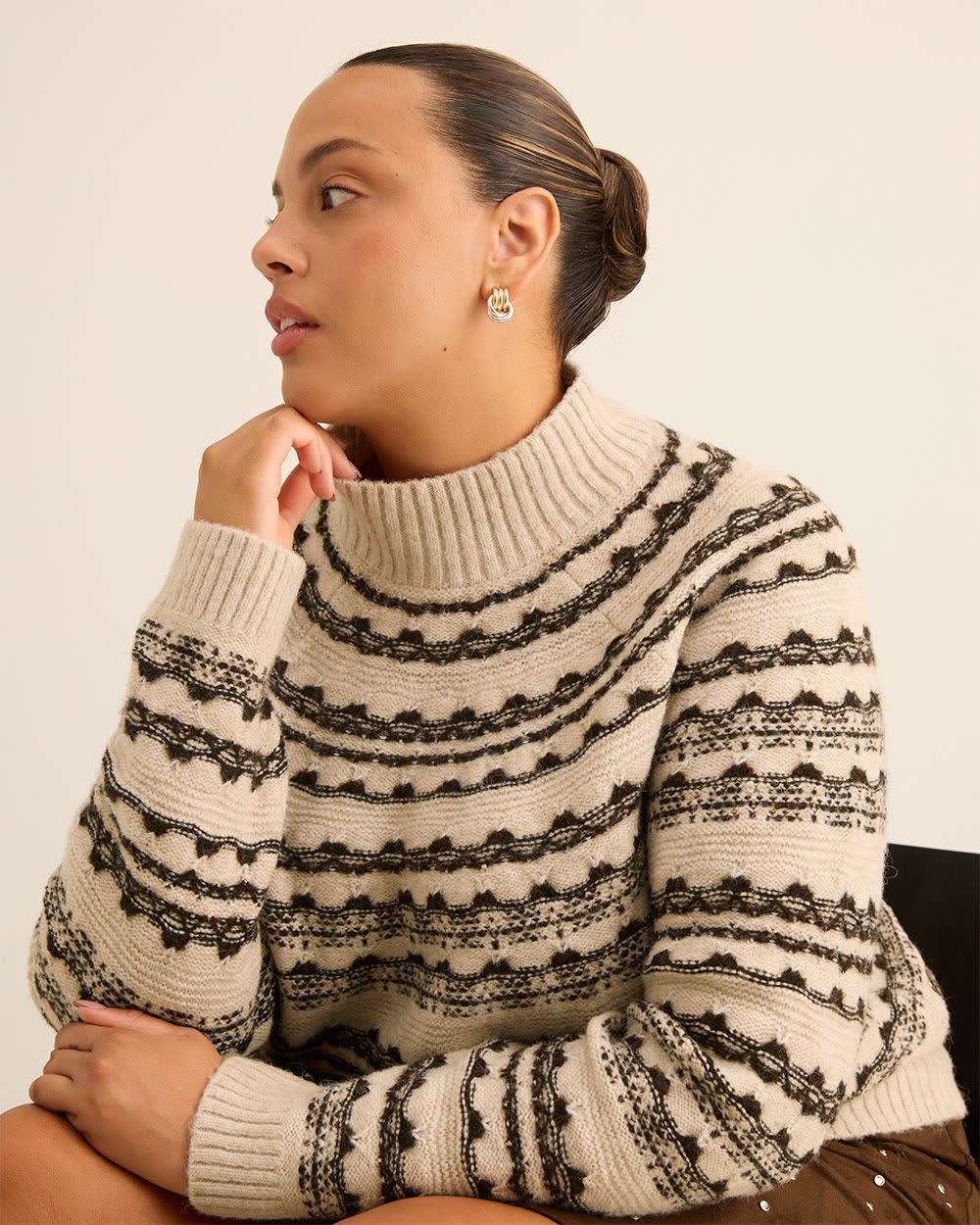 Brown Mock-Neck Fair Isle Sweater Brown mix-